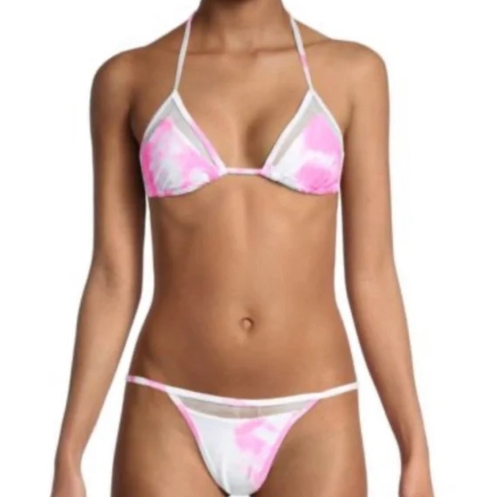 NWT KENDALL + KYLIE Pink Triangle Mesh Tie Dye Bikini L